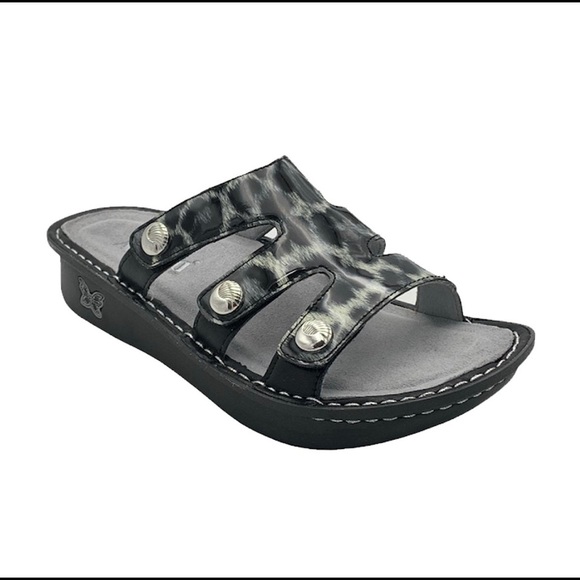 Alegria Shoes - Alegria Leather Slip-on Sandals with Strap Detail - Dinah Snow Leopard